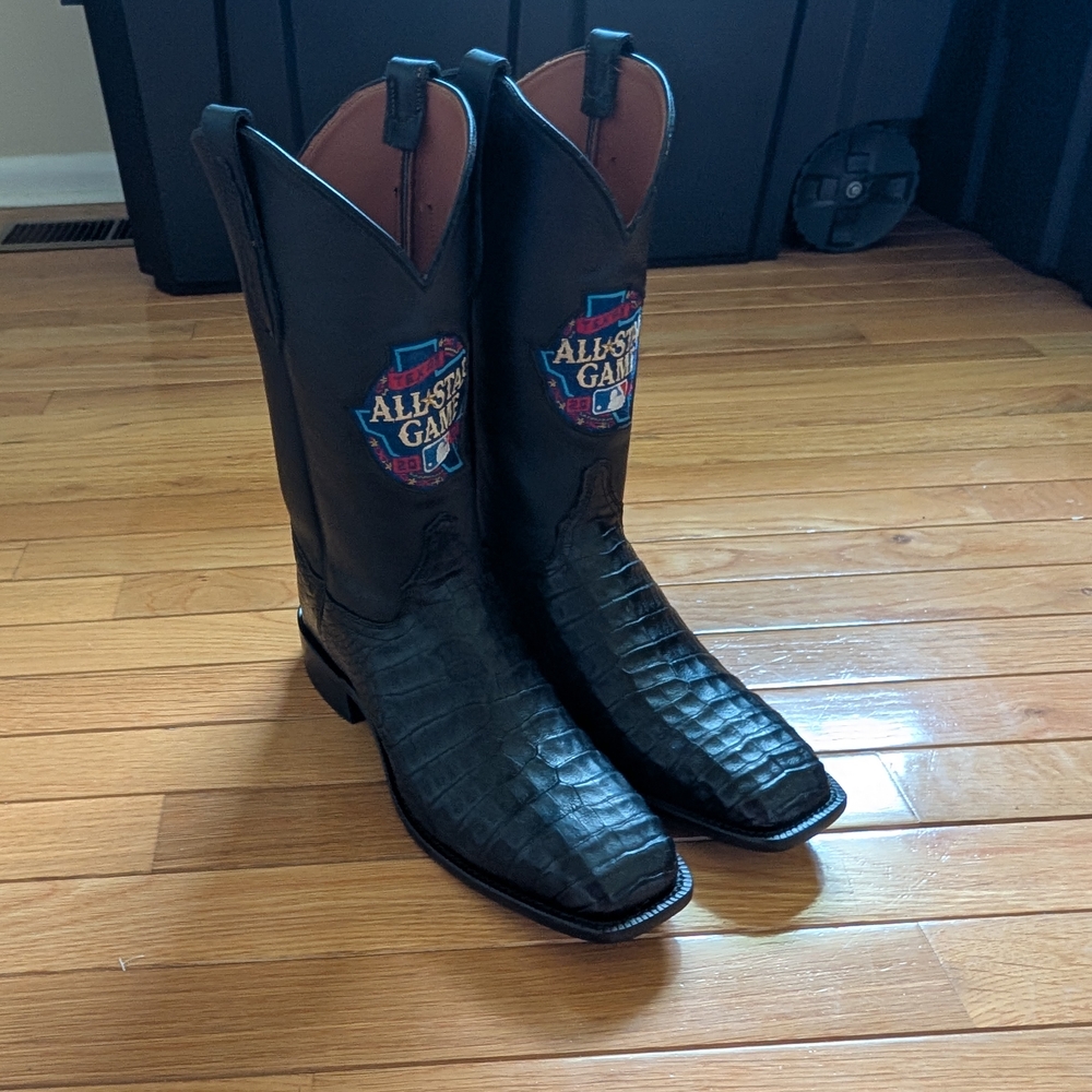 Justin Boots Custom Black Caiman Texas Rangers All-Star Game Boots Men's Size 10